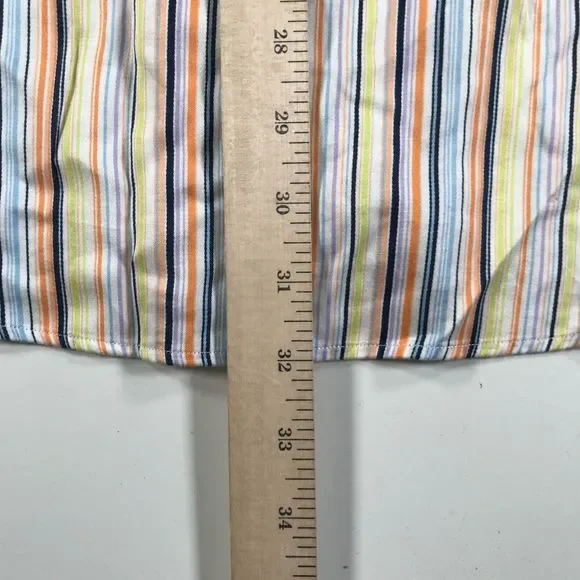 Thomas Dean Shirt Mens M Yellow Blue Orange Striped Long Sleeve Button Down - Picture 9 of 10